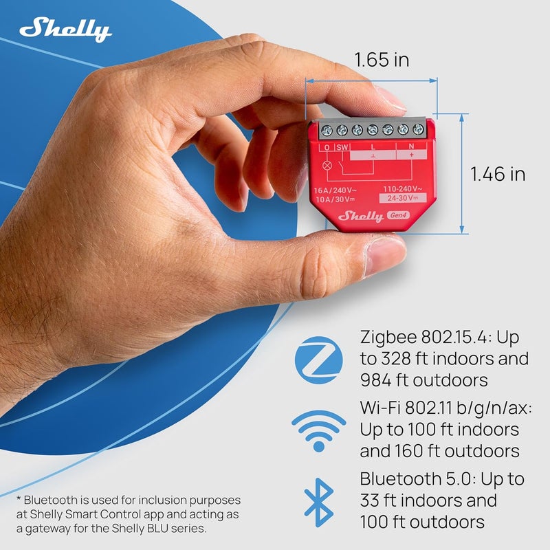 Shelly 1PM Gen4 | مفتاح ذكي Wi-Fi و Zigbee و Matter مع قياس الطاقة، 1-قناة 16A | أتمتة المنزل | متوافق مع Alexa و SmartThings و Google Home و Apple HomeKit | تطبيق iOS Android (4 عبوات) - Image 3